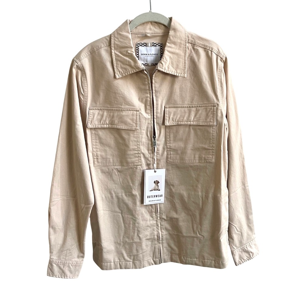 Denim & Flower Outerwear Mens S Beige Peach Utility Zip Up Jacket Workwear Coat